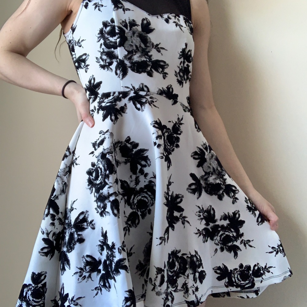 Black and white floral semi-formal dress
